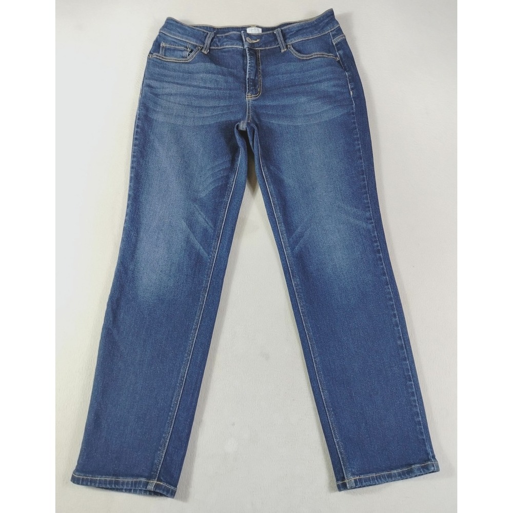 Time And Tru Jeans Womens 14 Blue Mid Rise Straight Stretch Denim Minimalist